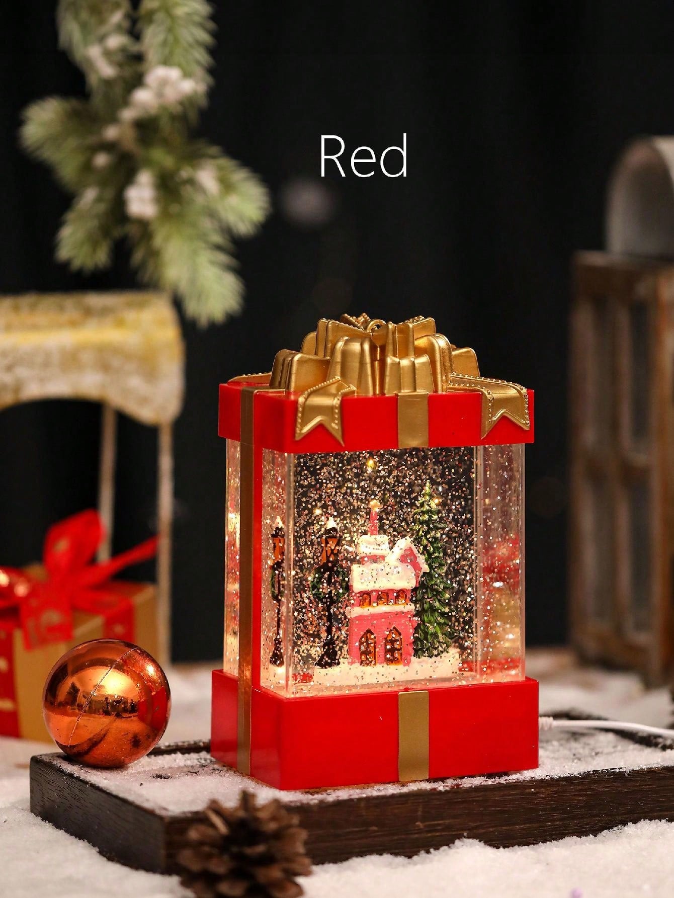 Christmas snow globes red