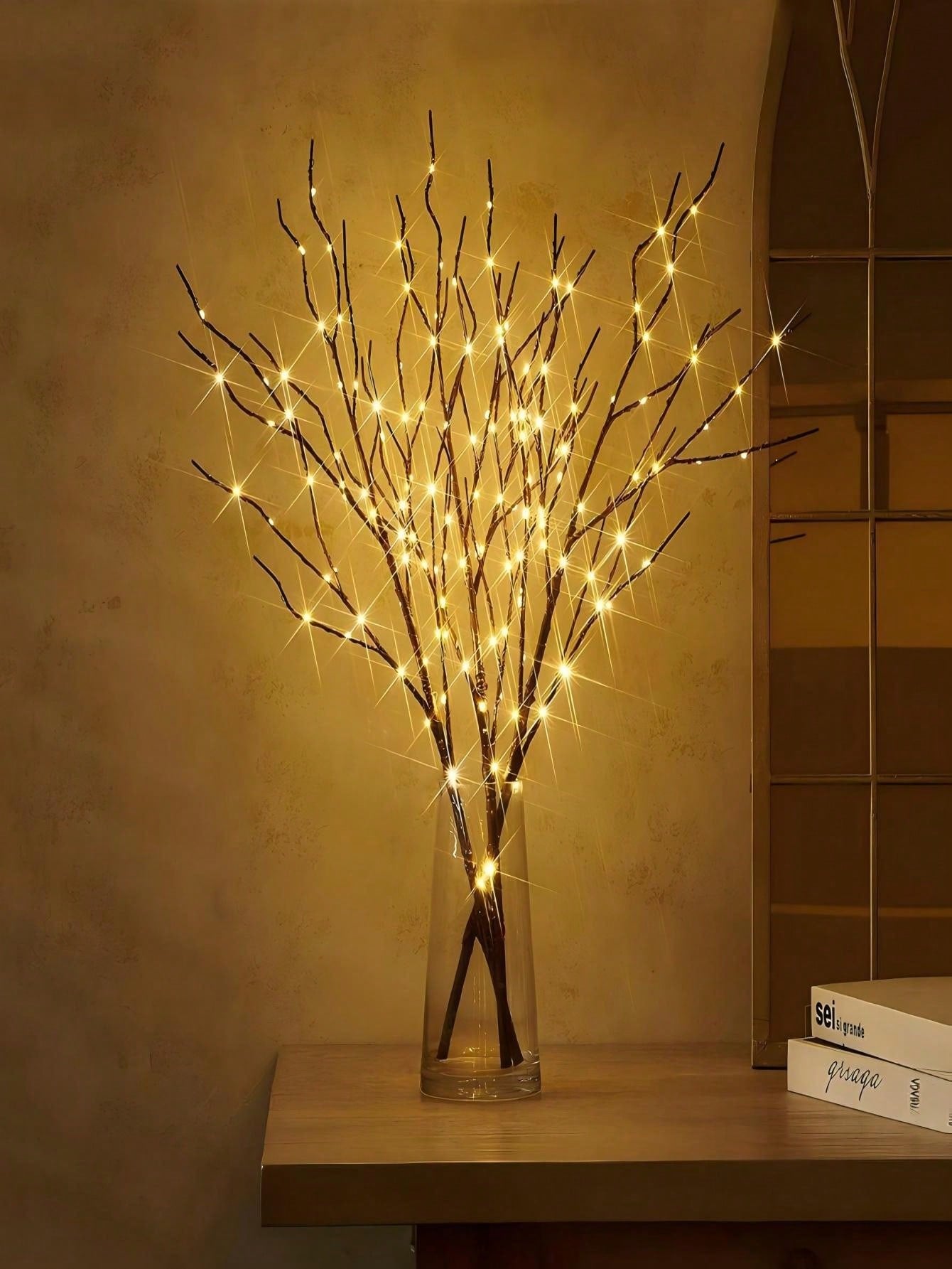 Christmas lighted twig tree