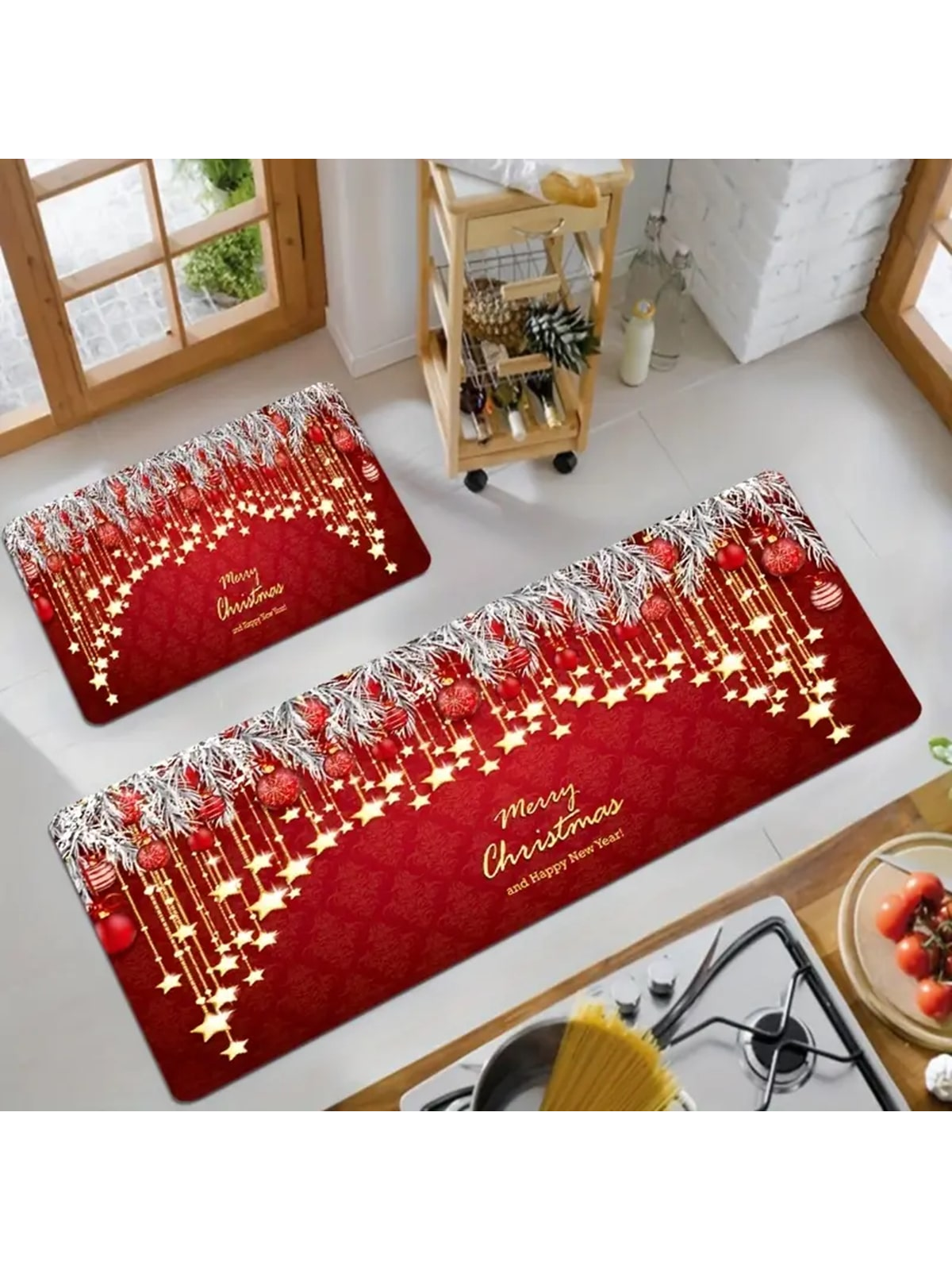 kitchen mat sets red