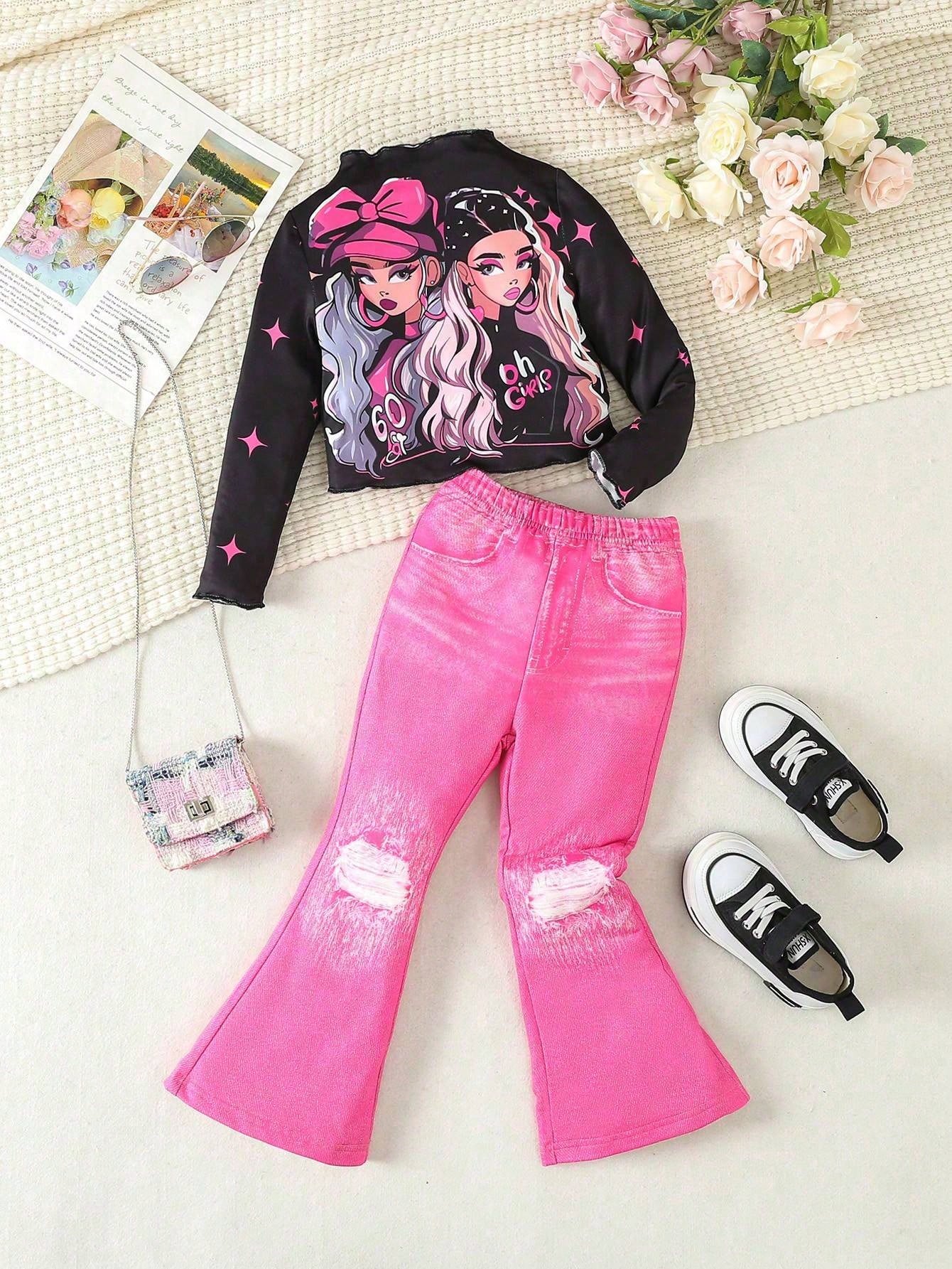  Young Girl Long Top & Flare Jeans 