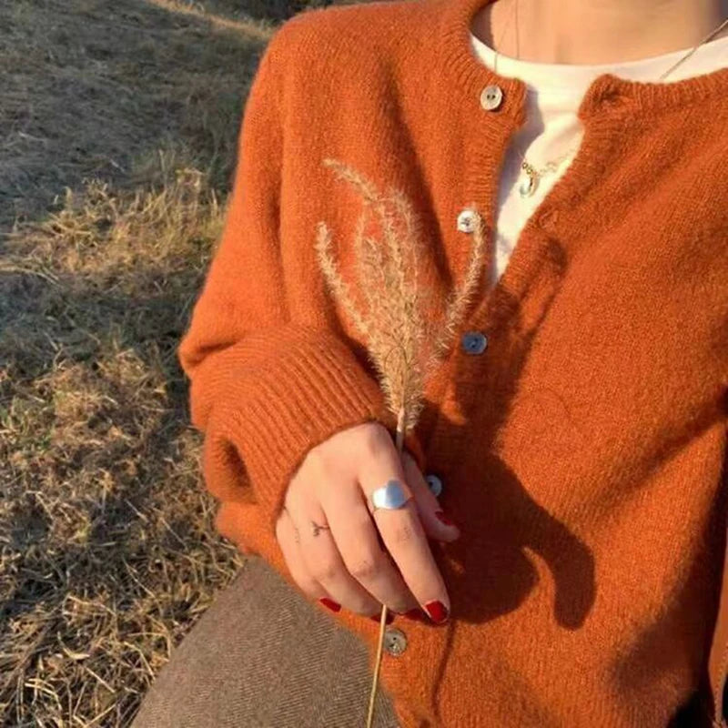 Orange Cashmere Cardigan Sweater