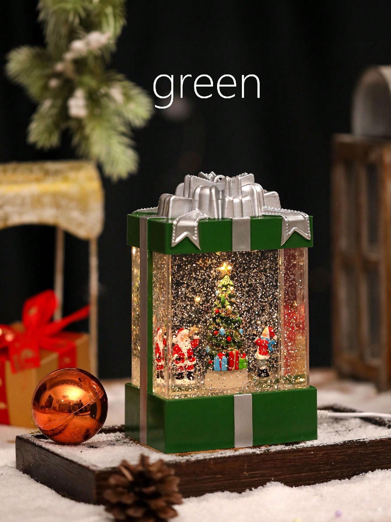 Christmas snow globes green