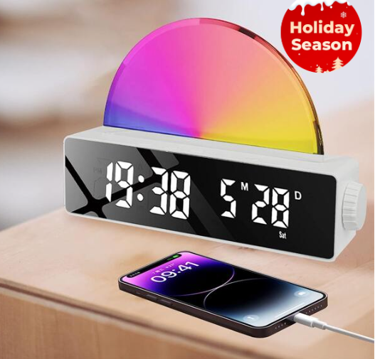 White Alarm Clock, 24H LED Digital Display Bedside Lamp, Wake Up Light