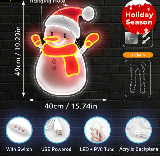 Snowman Neon Sign, 10w Led Usb Powered Home Wall Decoration Light Up