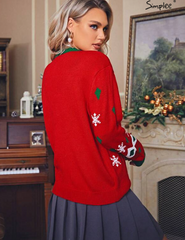 Simplee Christmas Pattern Drop Shoulder Sweater