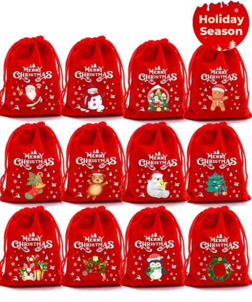 Christmas Corduroy Drawstring Bags