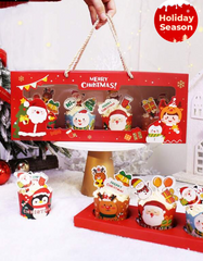 5pcs Christmas Paper Cupcake Box With Window For Muffin, Snowflake Cookie