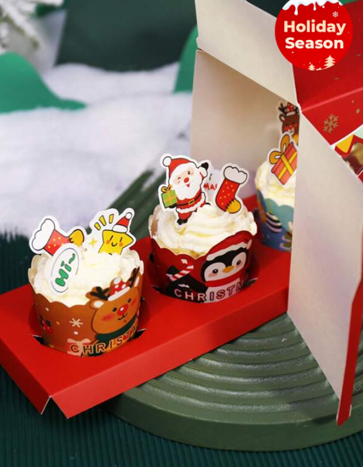 5pcs Christmas Paper Cupcake Box With Window For Muffin, Snowflake Cookie