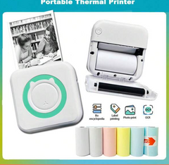 Mini Portable Thermal Printer with 9Rolls Papers Photo Pocket