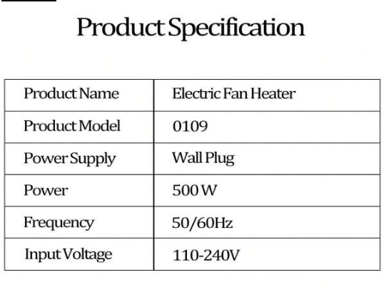 500W Smart Space Electric Fan Heater