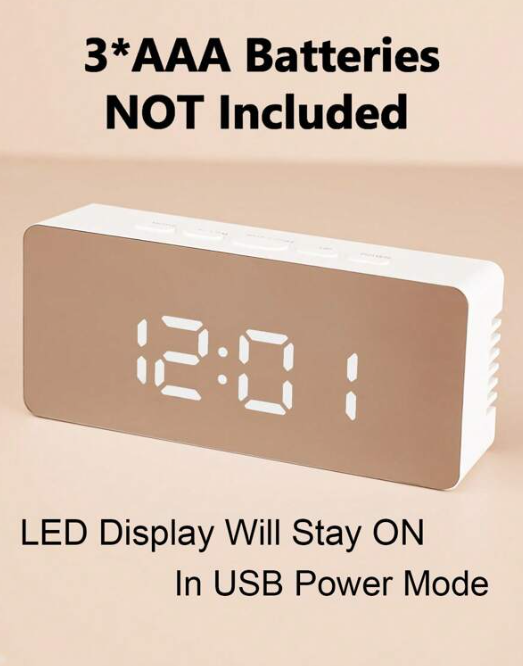 LED Electric Digital Alarm Clock, Plastic Mirror Surface Desktop Digital Clock