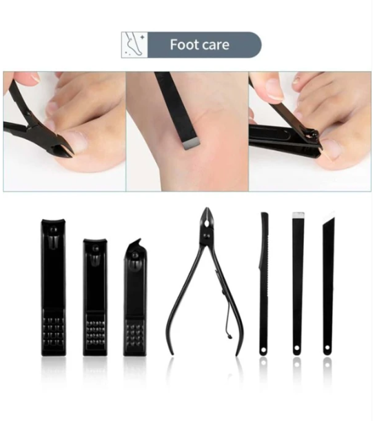 Classic Black Manicure Set Hand Feet Facial Stainless Steel Accessories