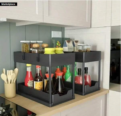 Under Sliding Cabinet Basket Organizer, 2 Tier Under Sink Organizers Black Under Sink Storage