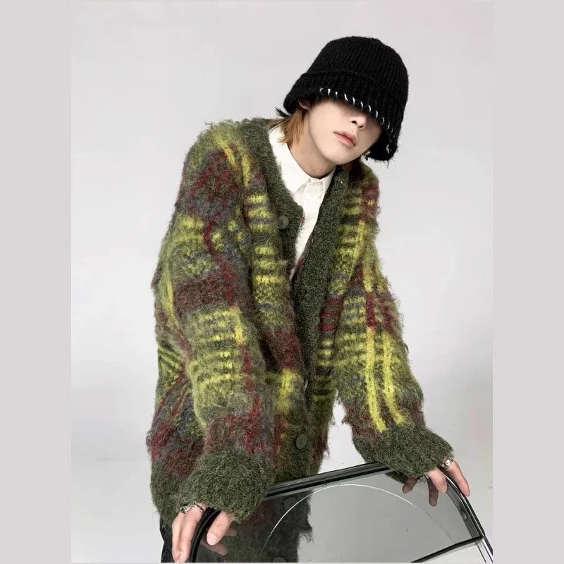 Men Green Cardigan Sweater 