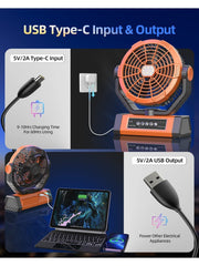 portable fan rechargeable fold stand USB Type-C